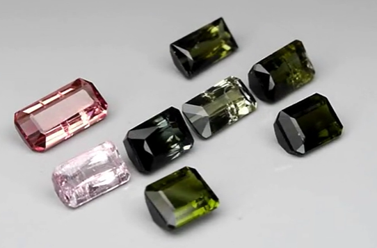 7.94ct t.w 8pcs Lot  Baguette & Octagon Natural Unheated Pink-Green Tourmaline