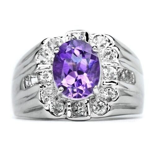 1.80ct Natural Ametist ve Natural Zirkon Taşlı 925 Ayar Gümüş Yüzük