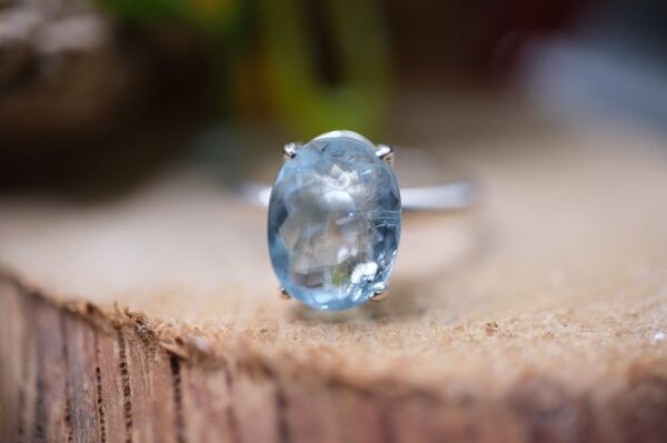 2.47ct 10x7.8mm Oval Natural Unheated Blue Akuamarin 925 Ayar Gümüş Yüzük