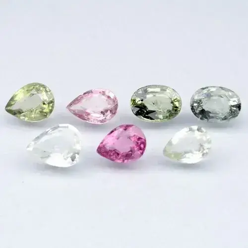 4.88ct 7pcs Lot Oval & Pear Natural Pink Green Tourmaline - Unheated Gems