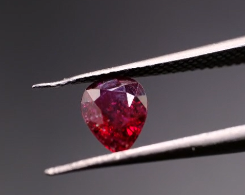 0.81ct 6.6x5.2mm Pear Natural Purplish Red Ruby Unheated Madagascar