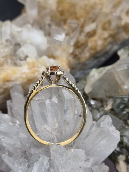 0.21ct Turuncu Safir- 0.12ct E/F Diamond 2.23gr 14 Ayar Rose Renk  Yüzük