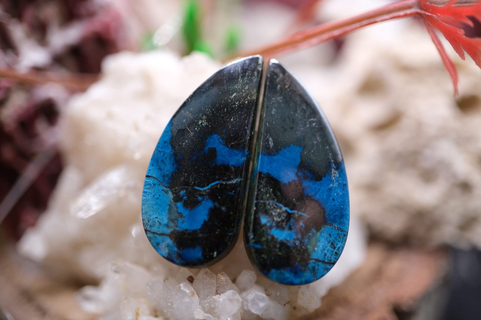 23.55ct 24.3x10.9mm Natural Pear Azurite Pair