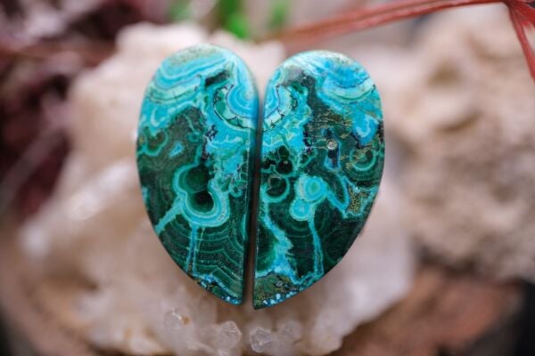 22.75ct 23.6x11.1mm Pear Natural Malachite&Chrysacolla  Pair