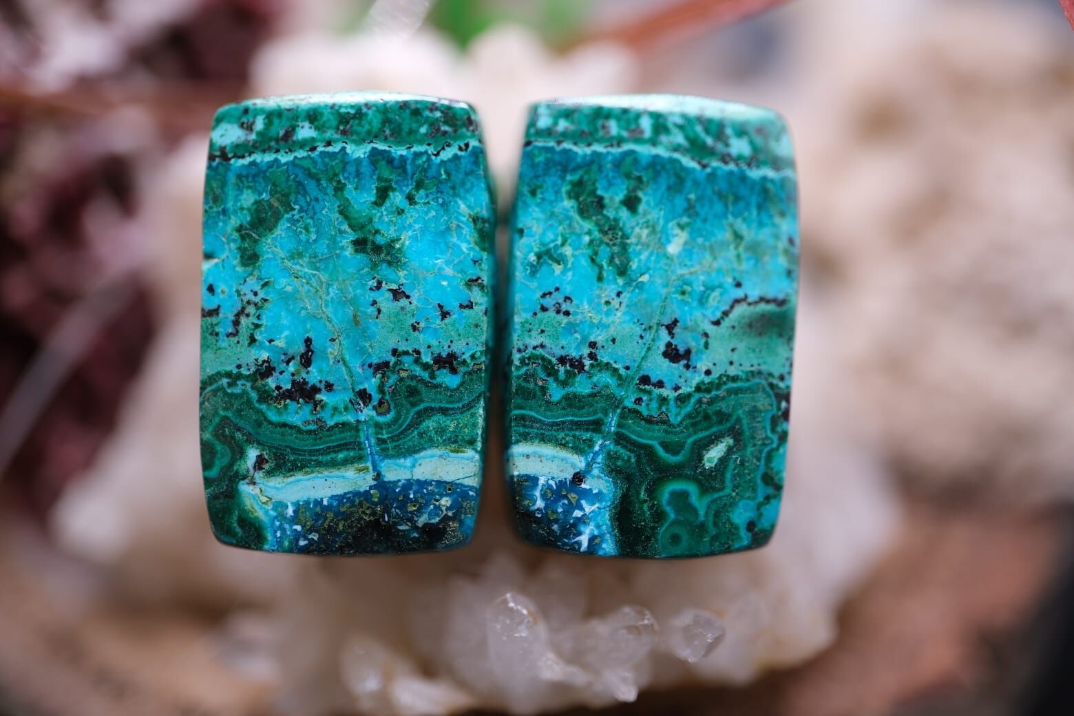 24.75ct 19.5x12.2mm Octagon Natural Malachite&Chrysacolla  Pair