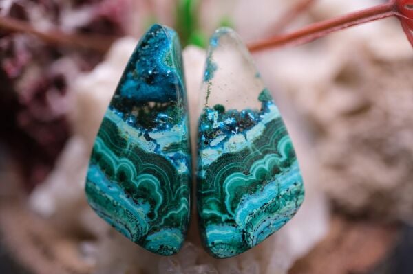 23.45ct 27.7x13.2mm Natural Pear Chrysacolla&Malachite Pair