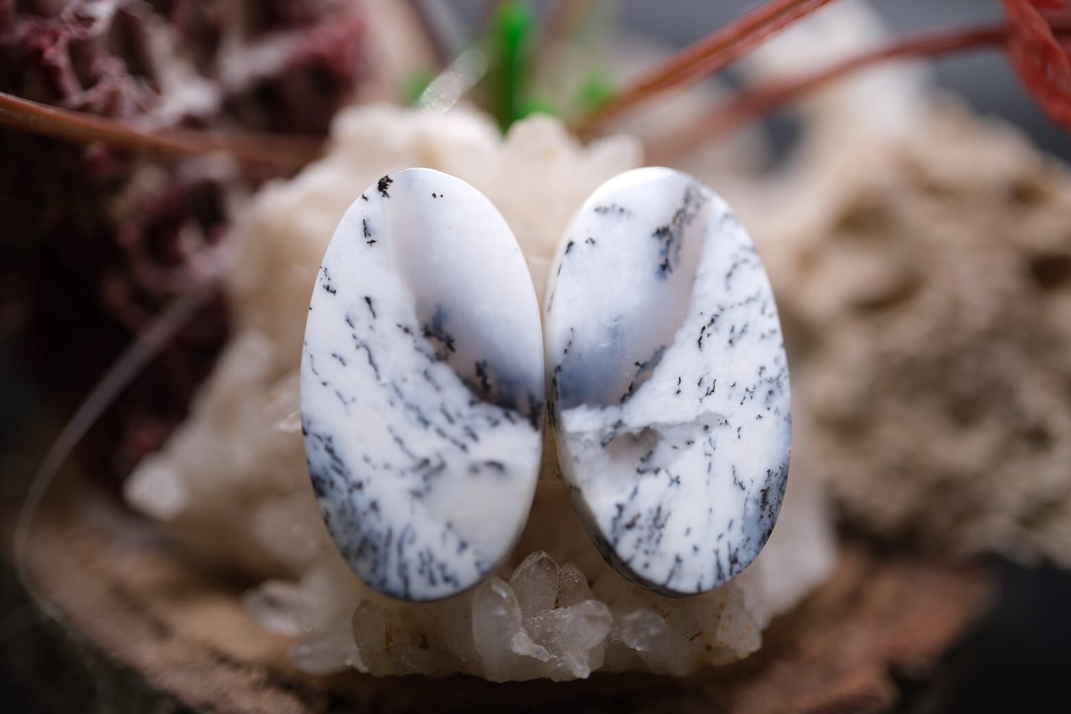 17.50ct 22.6x12.6mm Oval Natural Dentric Opal Pair