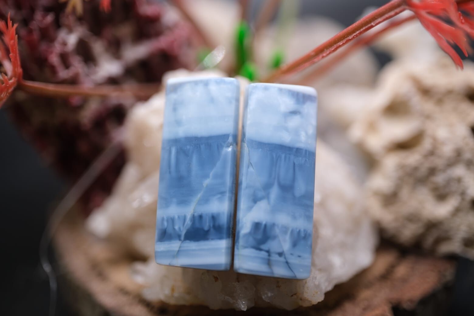 16.75ct 24.6x9.5mm Natural Blue Opal Pair