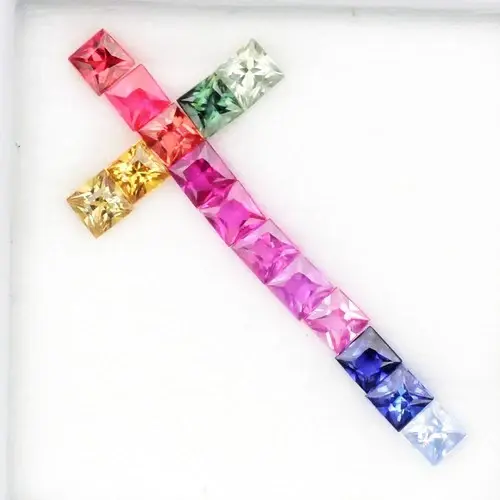 1.23ct  2.3x2.3mm 15p Lot  Square Princess Natural Multi Color Sapphire - Heated, Madagas