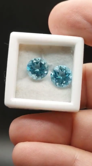 6.20ct 2pcs 9mm Round Natural  Swiss Blue Topaz Brazil
