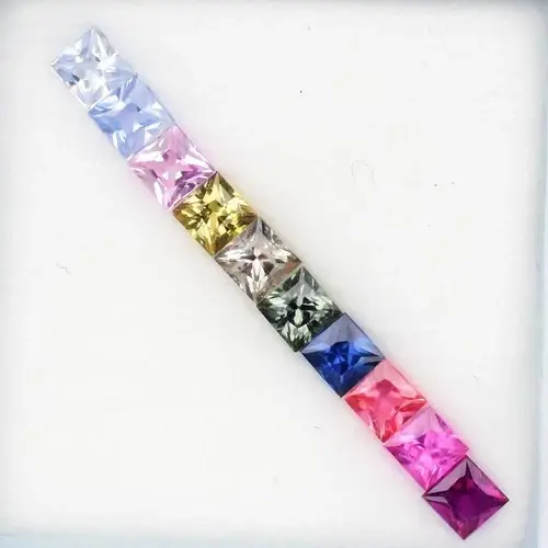 1.28ct 2.7mm 10pcs Lot  Square Princess Natural Multi Color Sapphire - Heated, Madagas