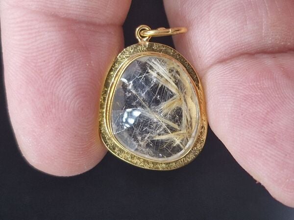 4.21 Gram Natural Altın Rutilli Kuvars  925 Ayar Gümüş Kolye Ucu