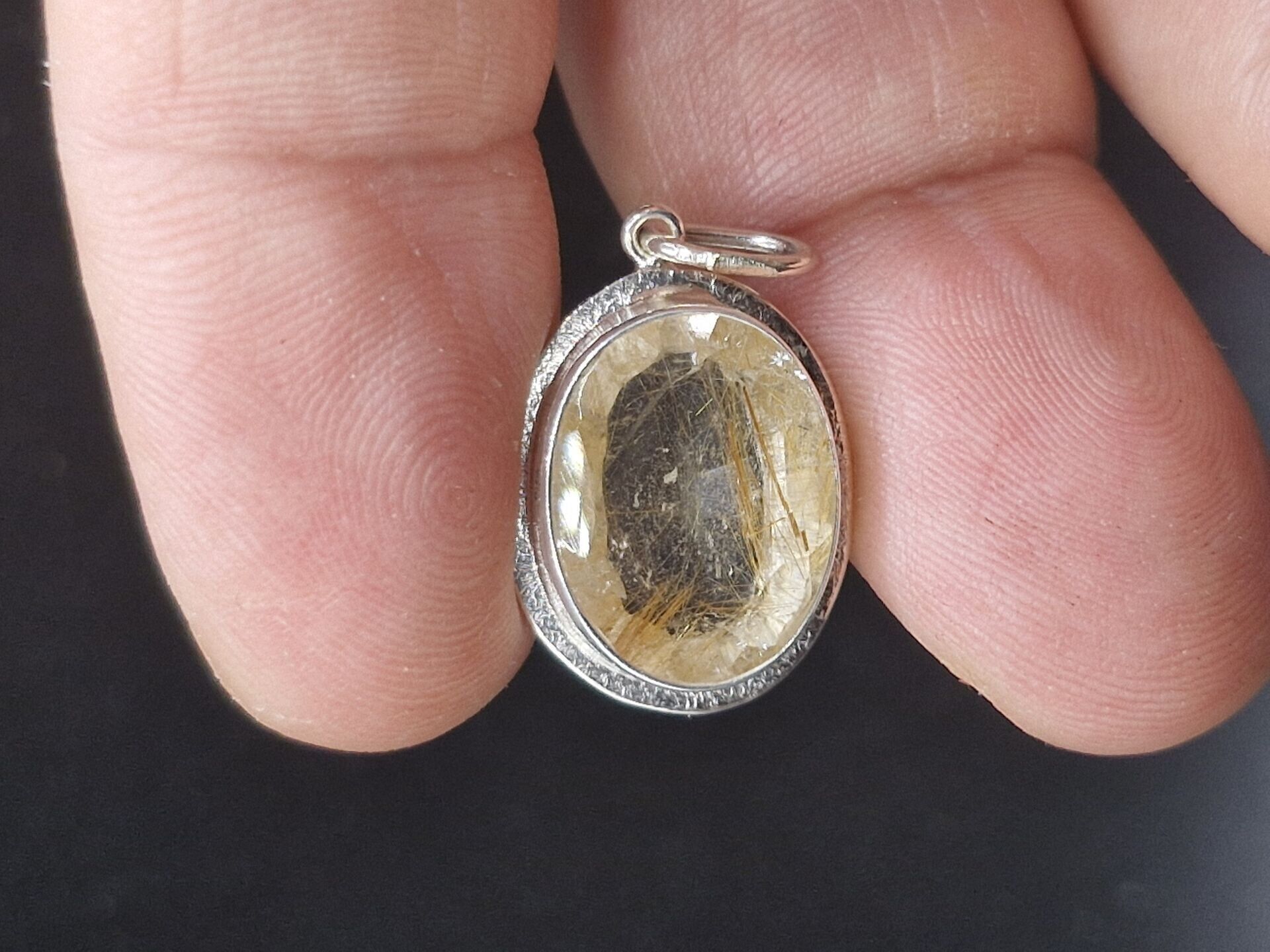 3.71 Gram Natural Altın Rutilli Kuvars  925 Ayar Gümüş Kolye Ucu(Kopya)