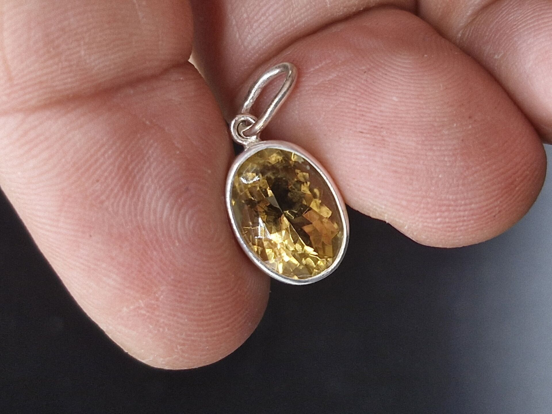 2.47 Gram Natural Sitrin 925 Ayar Gümüş Kolye Ucu