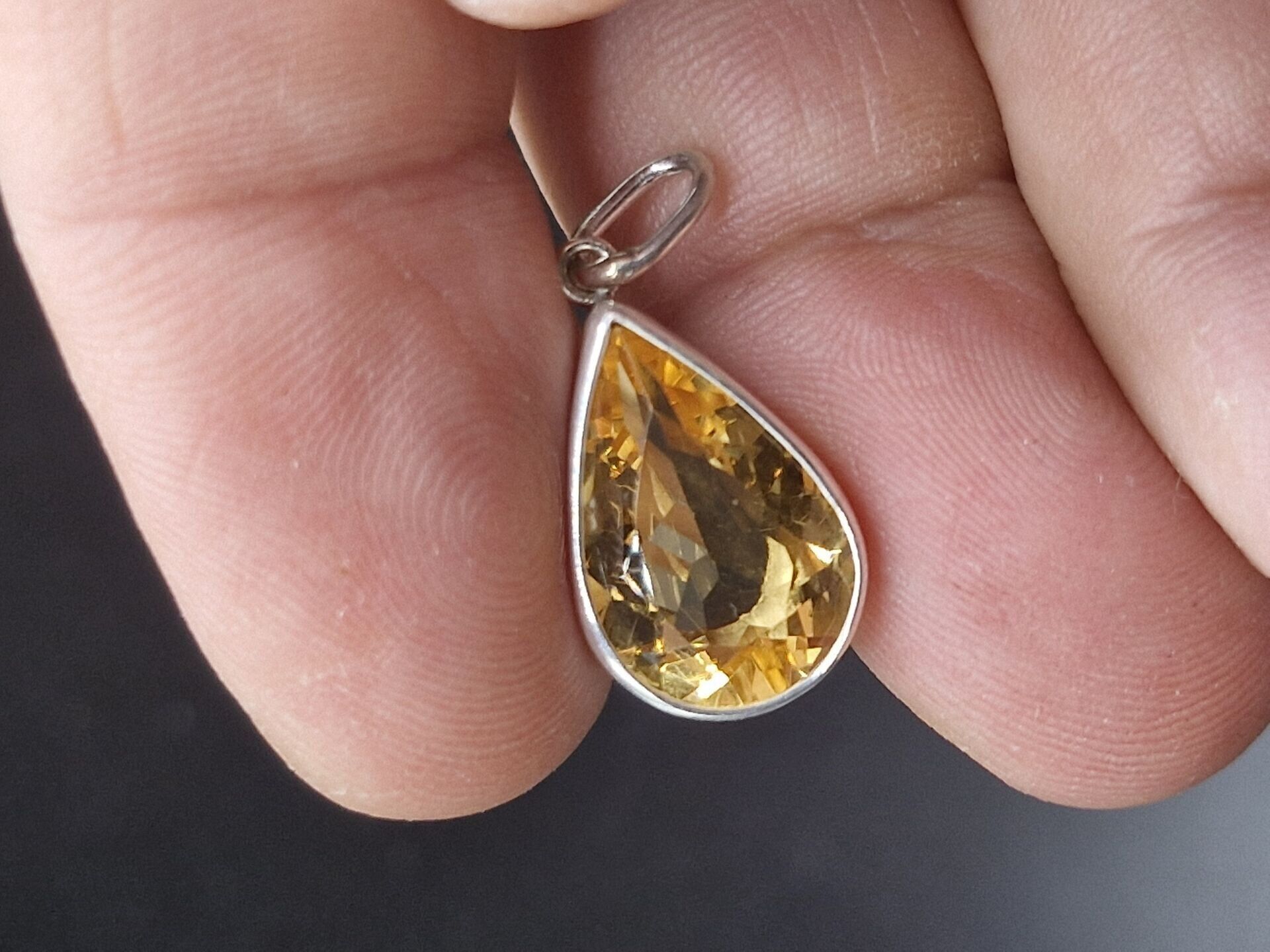 3.07 Gram Natural Sitrin 925 Ayar Gümüş Kolye Ucu