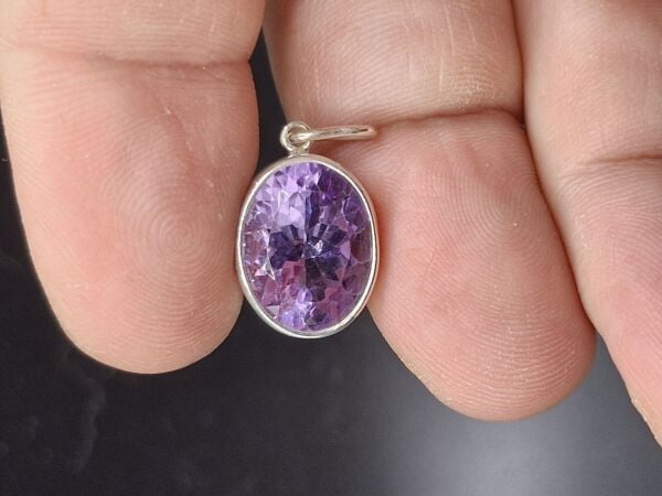 3.23 Gram Natural Ametist 925 Ayar Gümüş Kolye Ucu