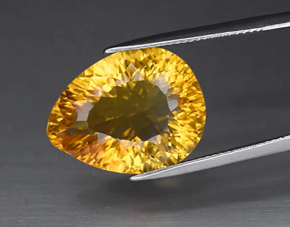 15.27ct 19x15mm VVS Pear Concave Natural Yellow Citrine, Brazil