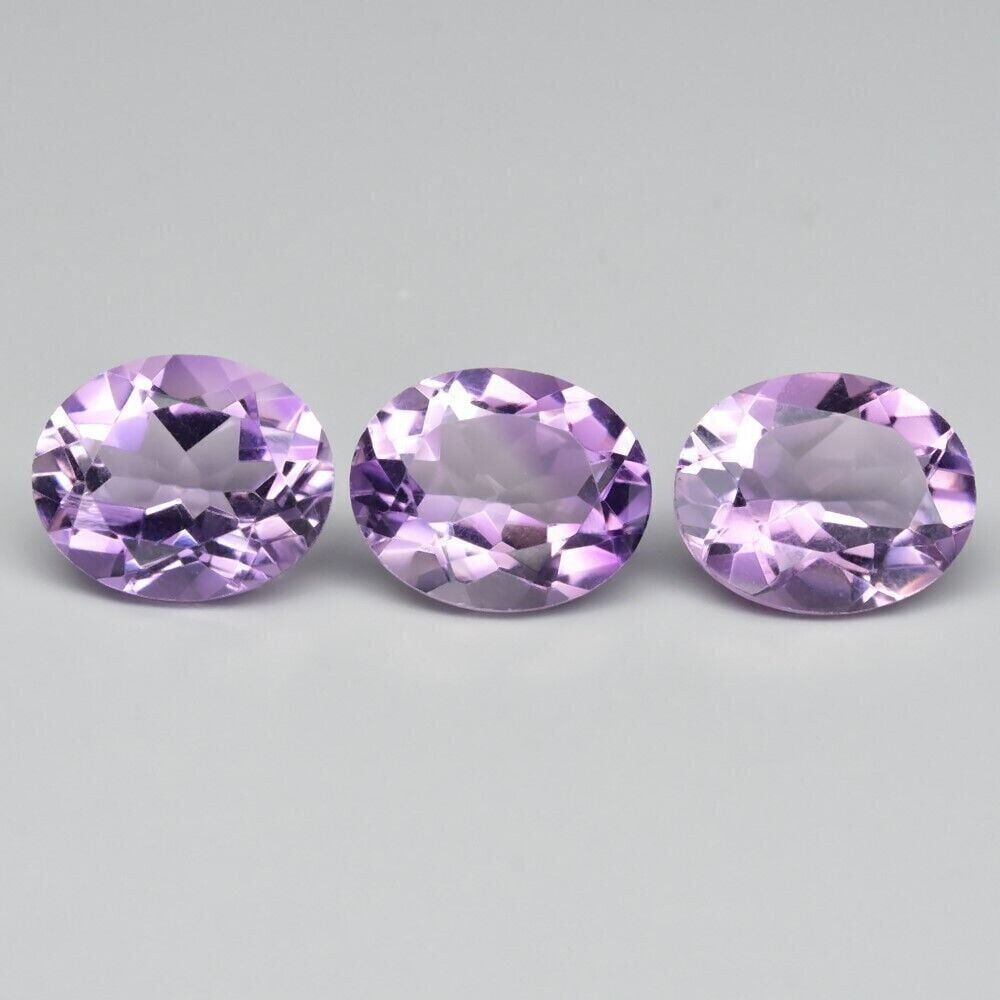 10.22ct  11x9mm 3pcs Lot  VS Oval Natural Unheated Purple Amethyst Gemstone, Brazil