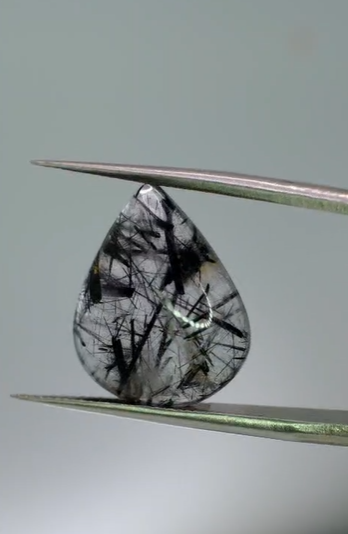 7.70ct 17.4x14mm Pear Natural Black Rutilated Quartz