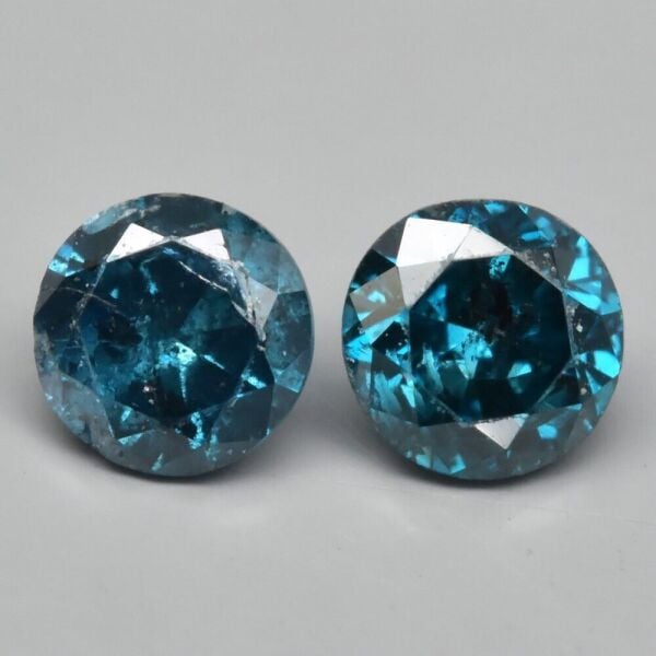 2pcs Lot 0.18ct t.w 2.7mm Round Brilliant Natural Fancy Blue Diamond Gemstone