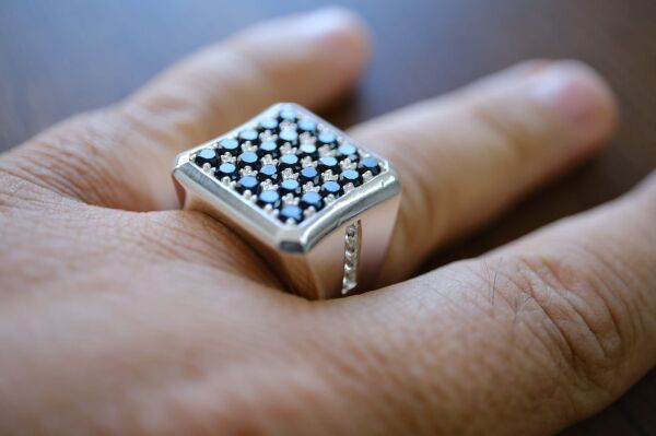 2.50ct Natural Spinel ve 0.25ct Natural Topaz Taşlı Alaşımlı Kararmaz Gümüş Erkek Yüzük