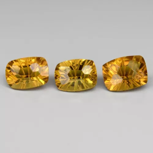 3pcs Lot 9.83ct t.w VS Cushion Natural Yellow Quartz Gemstone, Brazil