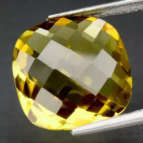 5.01ct 12x12mm VS Cushion Natural Yellow Quartz Gemstone, Brazil
