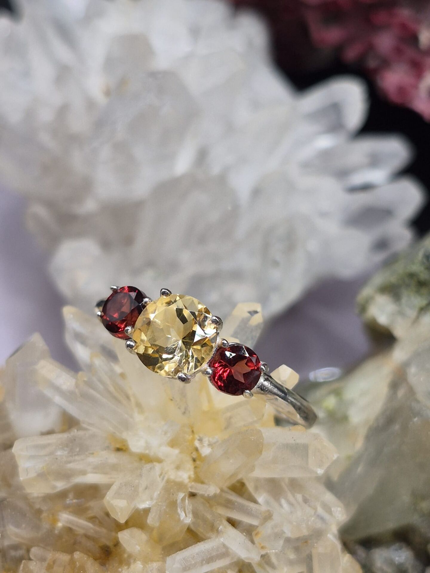 0.60ct Natural Sitrin- 0.30ct Natural Garnet 1.55gr 925 Ayar Gümüş Yüzük No:10