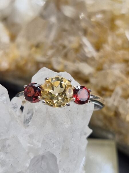 0.60ct Natural Sitrin- 0.30ct Natural Garnet 1.55gr 925 Ayar Gümüş Yüzük No:10