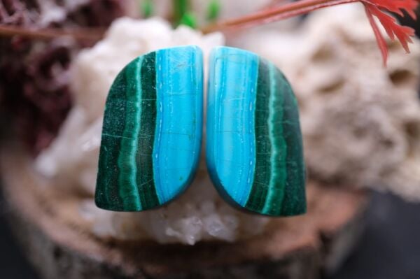 33.30ct 26x13.7mm Fancy Natural Malachite&Chrysacolla  Pair