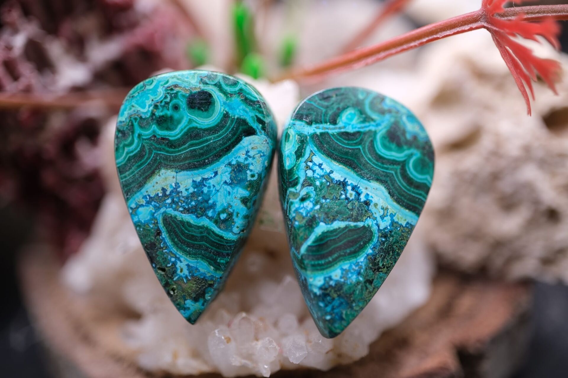 30.45ct 24.8x15.9mm Pear Natural Malachite&Chrysacolla  Pair