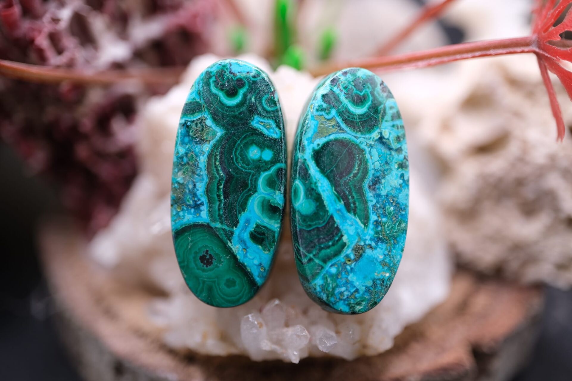 29.65ct 25x116mm Oval Natural Malachite&Chrysacolla  Pair