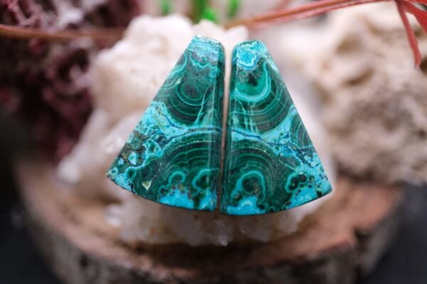 28.05ct 24x14.8mm Fancy Natural Malachite&Chrysacolla  Pair