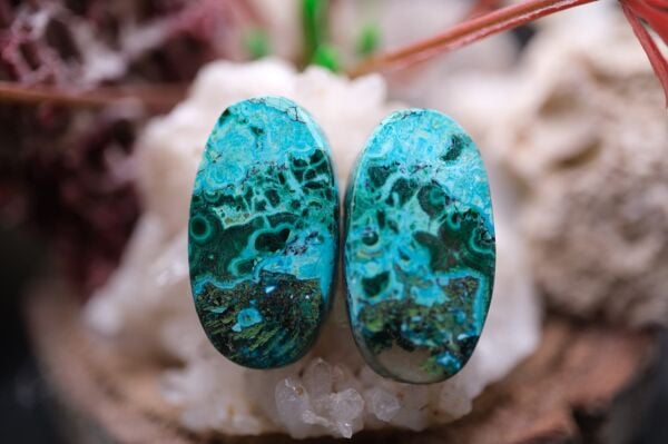 21.05ct 21.9x12.2mm Oval Natural Malachite&Chrysacolla  Pair