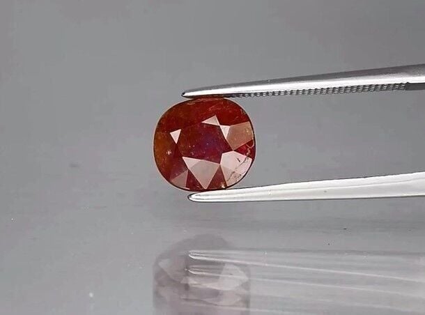 3.36ct 8.5x8mm Cushion Unheated Purplish Red Ruby Gemstone, Madagascar
