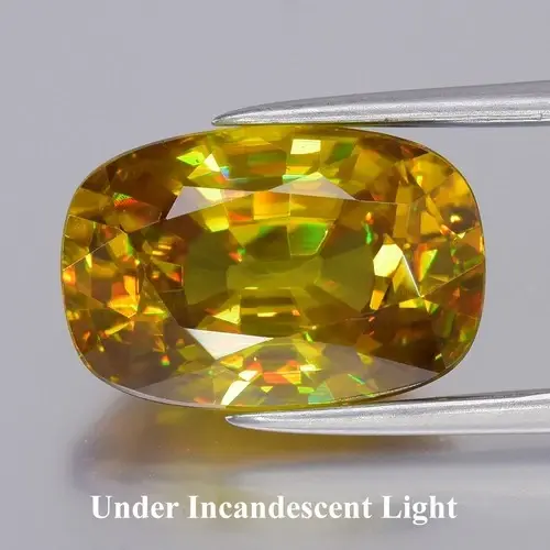 6.44ct 13x8.5mm VVS Cushion Natural Greenish Yellow Sphene - High Luster