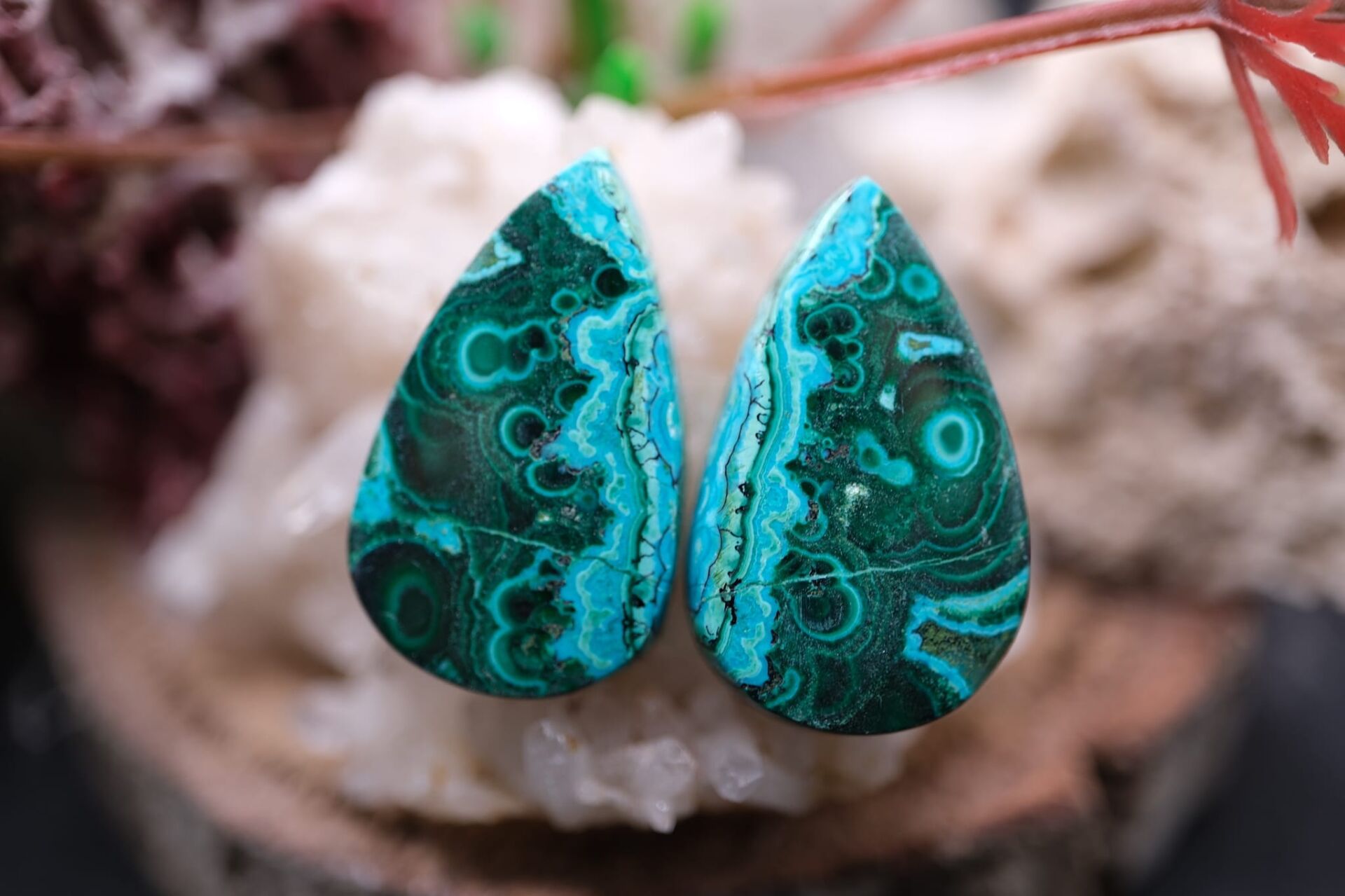 20.65ct 22.8x13.8mm Pear Natural Malachite&Chrysacolla  Pair