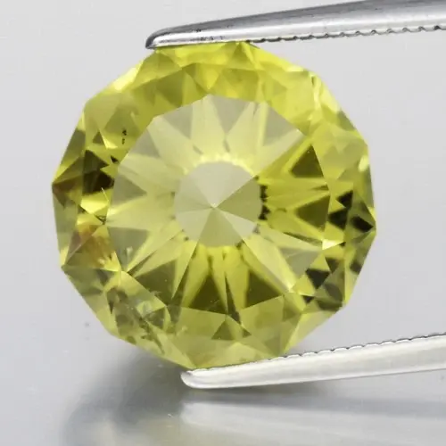 6.80ct 12.3x12.3mm VS Custom-Cut Natural Olive Quartz - Brazil Gemstone