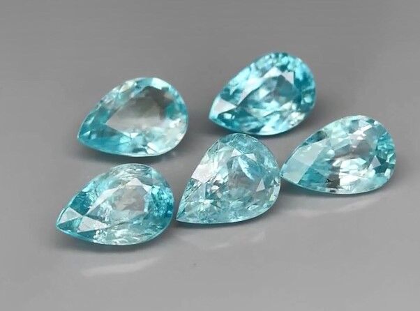 5pcs Lot 11.35ct t.w Pear Natural Blue Zircon Cambodia, Best For Jewelry