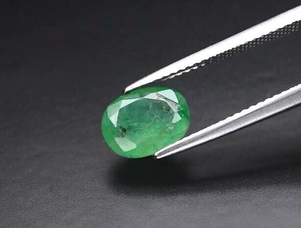 1.76ct 8.8x7mm Oval Natural Green Emerald, Zambia
