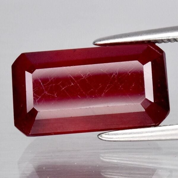 5.96ct 12.5x6.8mm Octagon Red Ruby Gemstone Mozambique (Heated Glass Filling)