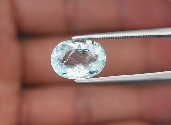 3.33ct 12x8.8mm Oval Natural Blue Aquamarine Unheated Mozambique