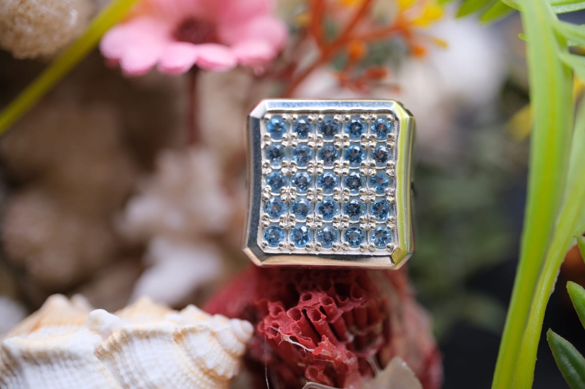 2.70ct Natural Blue Topaz ve 0.25ct Natural Spinel Taşlı Alaşımlı Kararmaz Gümüş Erkek Yüzük