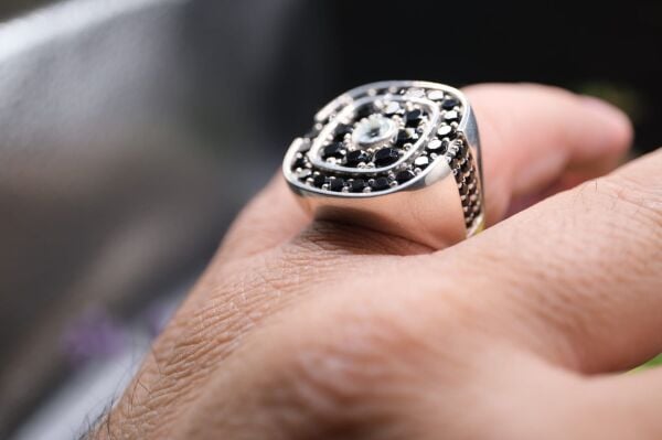 3.50ct Natural Spinel ve 0.44ct Natural Akuamarin Taşlı Alaşımlı Kararmaz Gümüş Erkek Yüzük