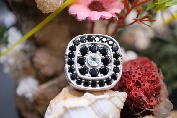 3.50ct Natural Spinel ve 0.44ct Natural Akuamarin Taşlı Alaşımlı Kararmaz Gümüş Erkek Yüzük