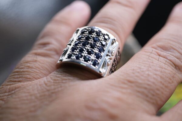 3.91ct Natural Green-Blue Safir (Heated) Taşlı Alaşımlı Kararmaz Gümüş Erkek Yüzük