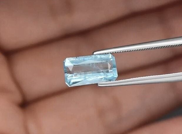 1.84ct 10.5x5.8mm Octagon Natural Blue Aquamarine Unheated Brazil