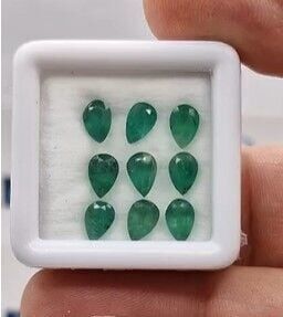 3.90ct 6x4mm 9pcs Lot Pear Natural Emerald