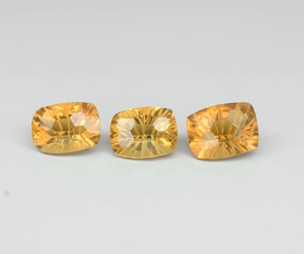 3pcs Lot 9.83ct t.w VS Cushion Natural Yellow Quartz Gemstone, Brazil
