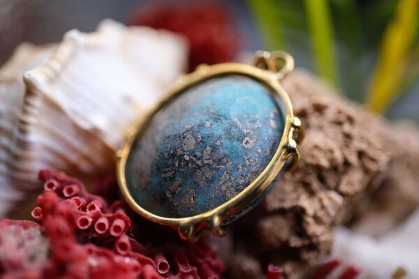 14.06 Gram 925 Ayar Gümüş  Natural Turkuaz Kolye Ucu